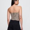 Top corto senza spalline in misto lino con corsetto Top corto senza spalline in misto lino con corsetto