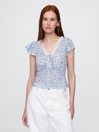 Top floreale con pizzo