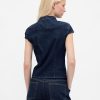 Top in denim con laccetto al collo Top in denim con laccetto al collo