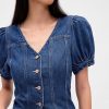 Top in denim con maniche a sbuffo e cuciture Top in denim con maniche a sbuffo e cuciture
