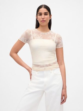 Top in pizzo floreale a rete