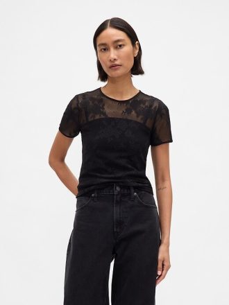 Top in pizzo floreale a rete