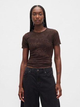 Top in pizzo floreale a rete
