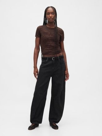 Top in pizzo floreale a rete
