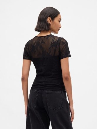 Top in pizzo floreale a rete