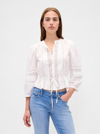 Top in voile con pizzo