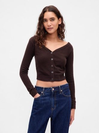 Top leggero CashSoft Crop con bottoni sul davanti