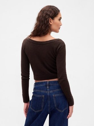 Top leggero CashSoft Crop con bottoni sul davanti