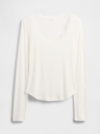 Top pigiama con mini coste e pizzo