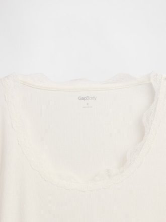 Top pigiama con mini coste e pizzo