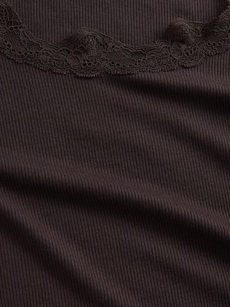 Top pigiama con mini coste e pizzo