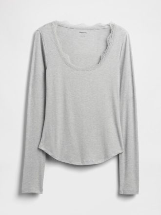 Top pigiama con mini coste e pizzo