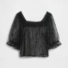Top ricamato in tulle trasparente