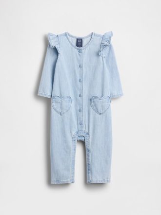 Tutina in denim con tasca a cuore per neonati