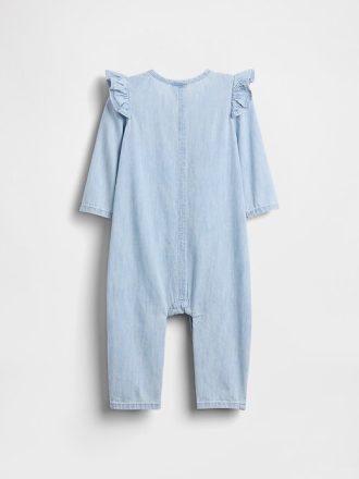 Tutina in denim con tasca a cuore per neonati