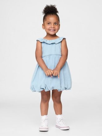 Vestito a bolle in denim per neonati e bambini
