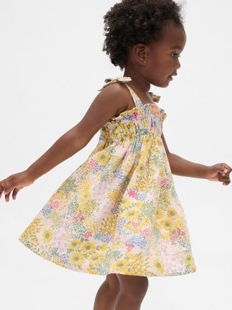 Vestito in garza di cotone con fiocco per neonati e bambini
